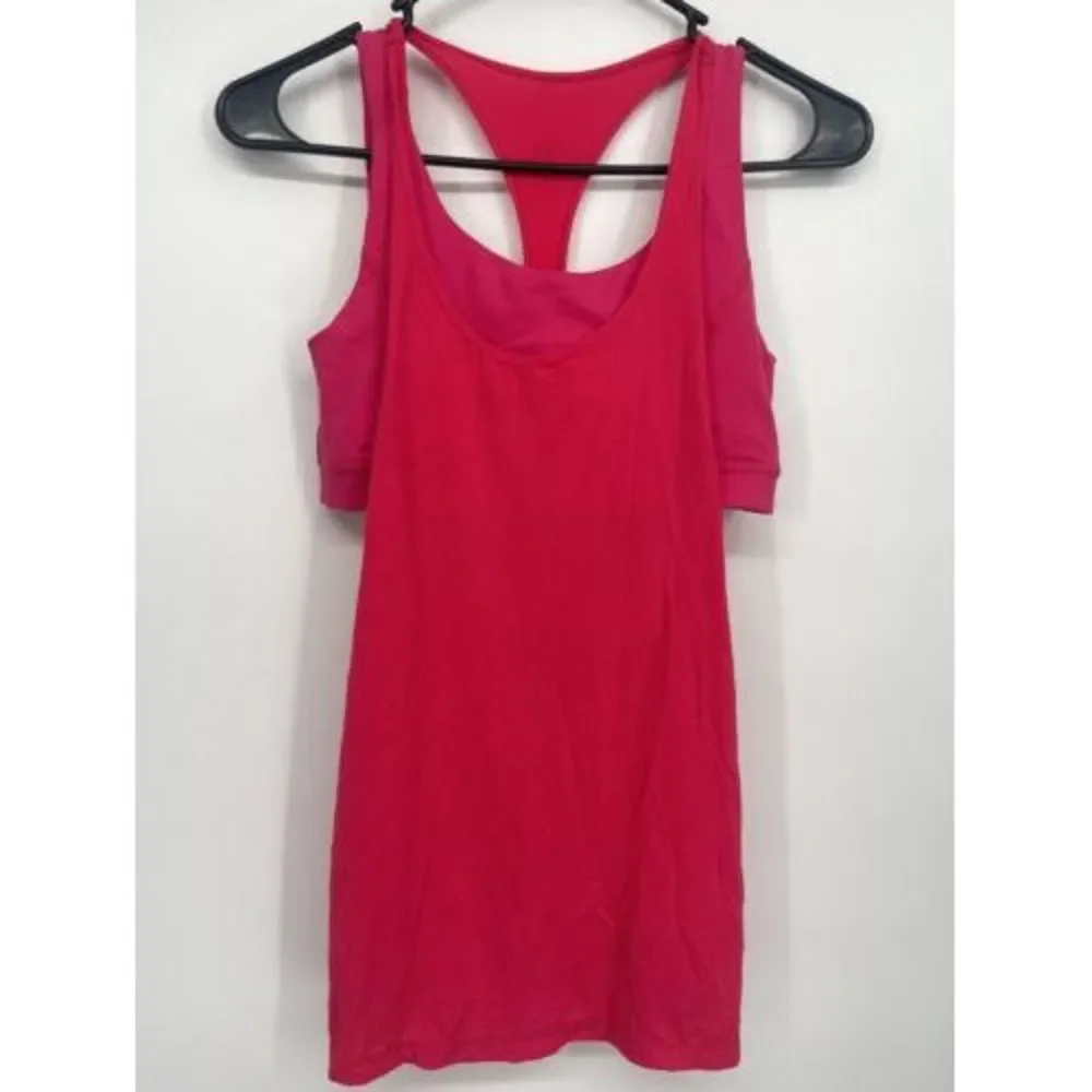 Lululemon Size 4 2-in-1 Tank Top Women Pink‎ Good Built-in Bra Racerback Mesh